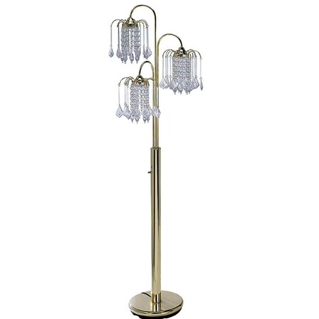 Homeroots 63 in. Three Lights Candelabra Floor Lamp with Clear Faux Crystal Shades, Gold 468396